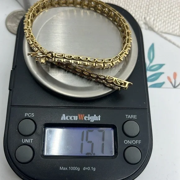 90s/2000s Sterling Silver CZ Tennis Bracelet - Gold Finish, 7.25" - Picture 7 of 10